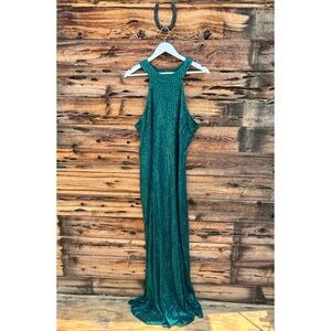 UNBRANDED | Green Halter Sparkly Long Sleeveless Sequin Maxi Party Dress 2X